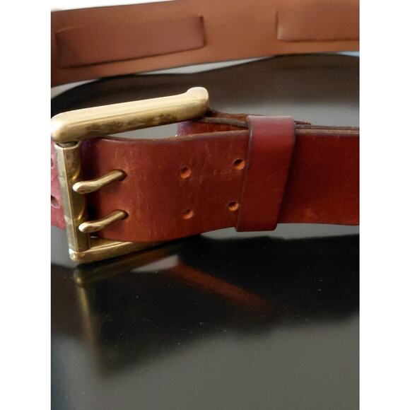 VTG Lauren Ralph Lauren Brown Leather Belt western Brass Double-Prong Buckle M main image 5